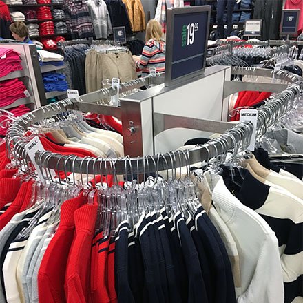 A clothing rack in a retail store.